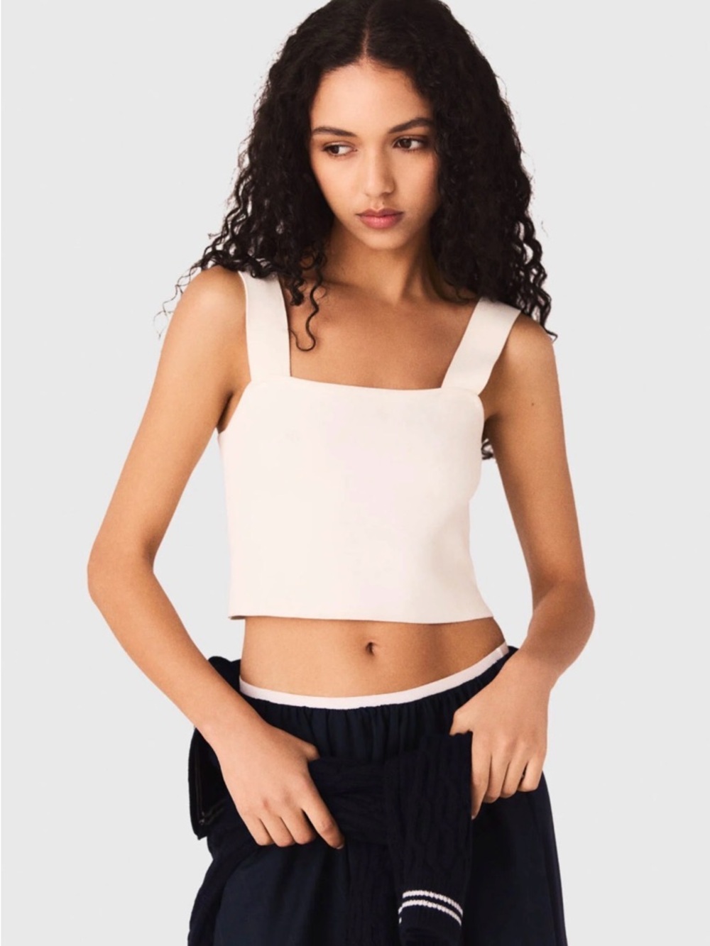 Maje light pink Square-Neck Crop knit Tank Top